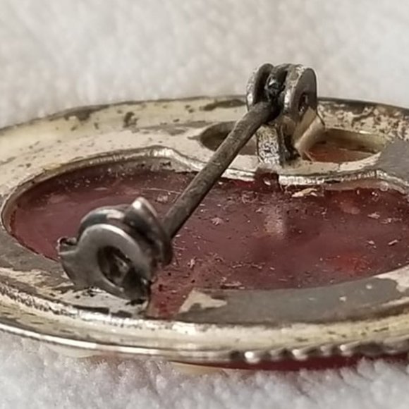 Antique 1920's Sterling Silver Cameo Pin Brooch - Picture 7 of 9